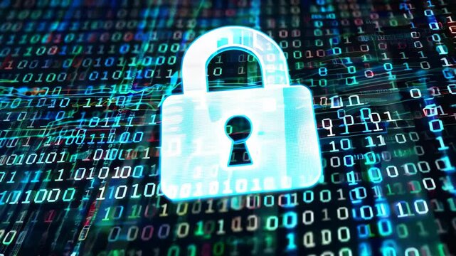 Digital Security Concept with Lock Symbol and Binary Code Background