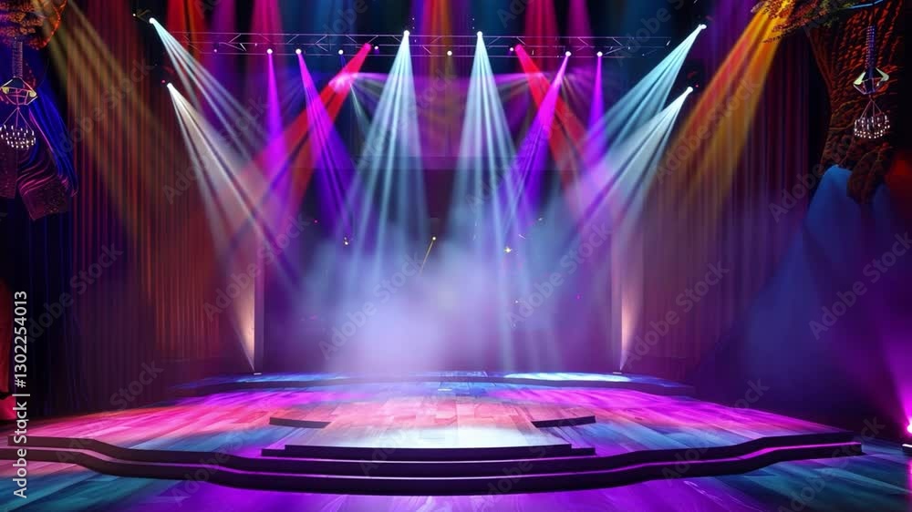 Aufkleber dynamic illumination of vibrant stage colorful lights and beams of smoke create exciting performance