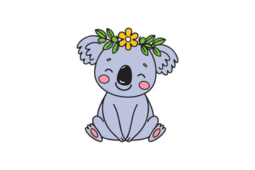 Adorable Koala with Floral Crown Design VECTOR