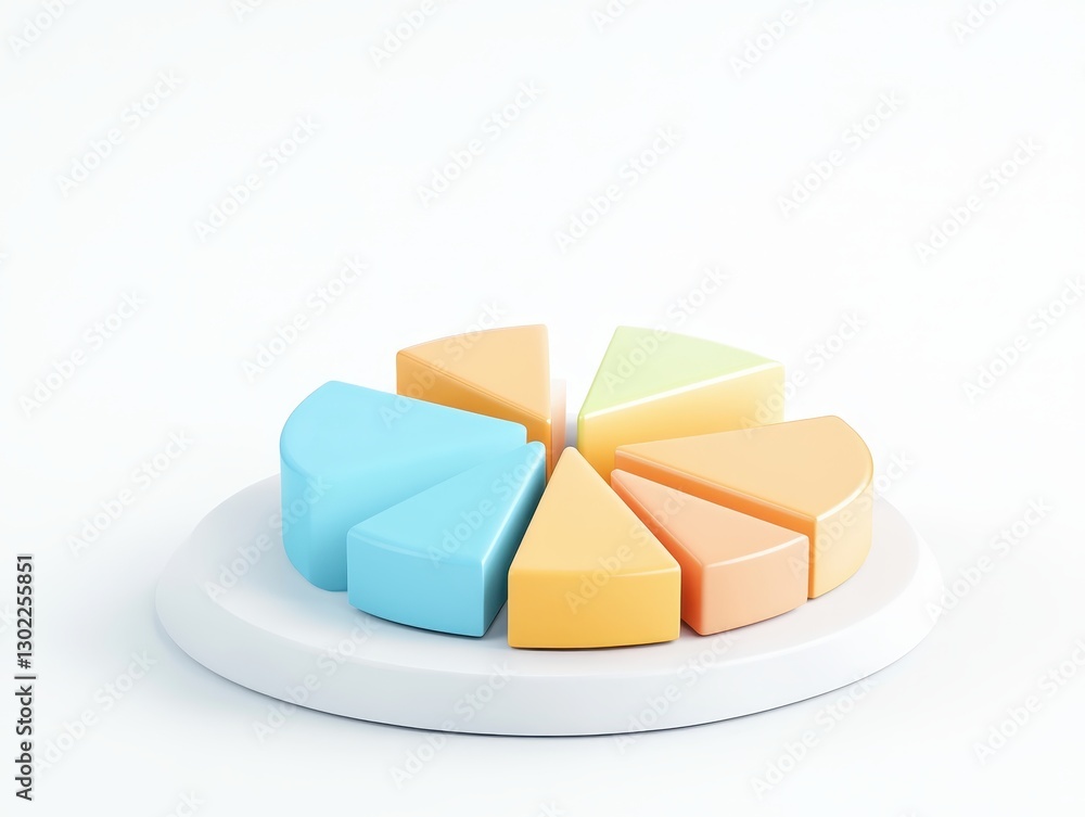 Poster colorful pie chart model on a white background illustrating data representation