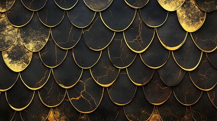 Dark Gold and Black Marble Scale Pattern: A 3D Rendered Texture AI Generated