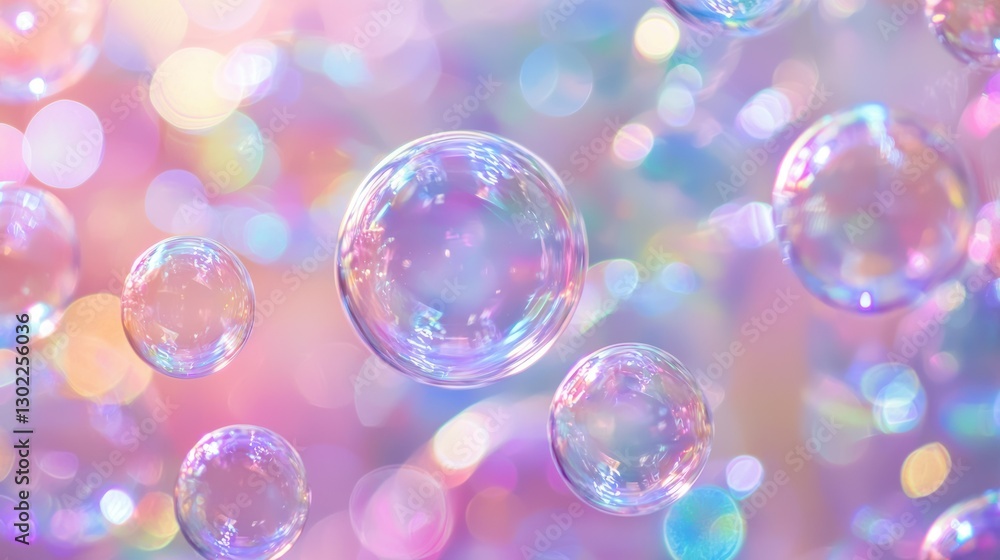 Poster a vibrant bubble background in pastel colors with a soft bokeh effect.