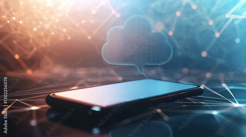 Poster a 3d digital illustration of a talk bubble floating in front of a smartphone screen.