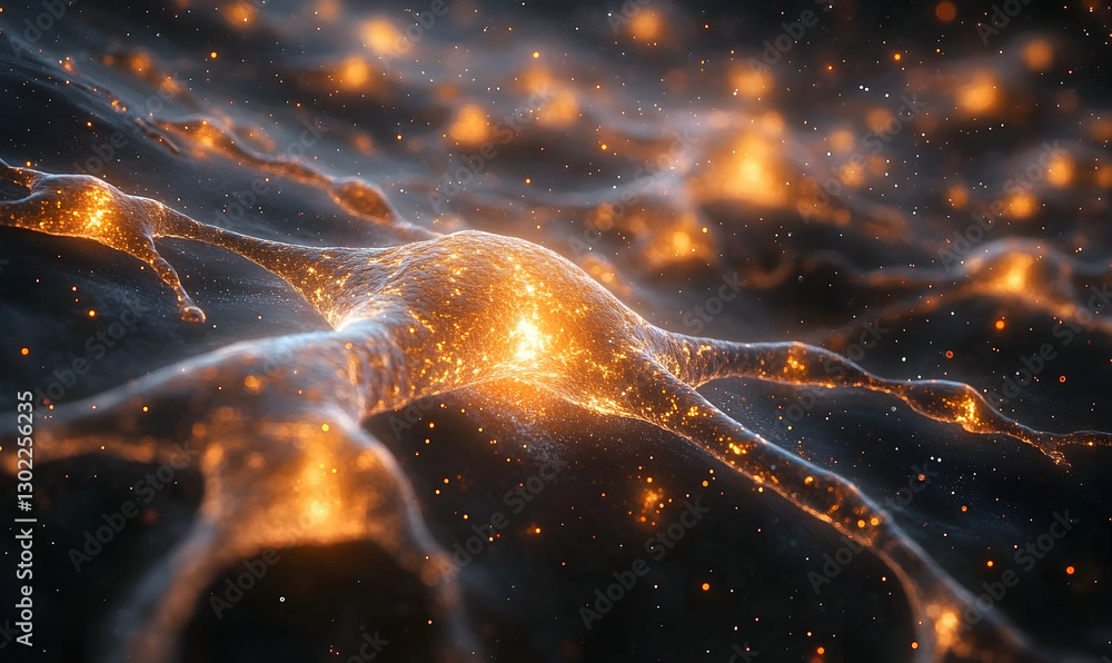 Poster abstract rendering of neurons firing with a futuristic glowing effect