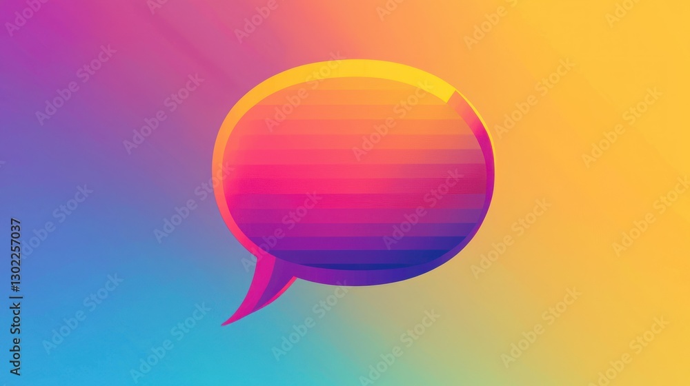 Aufkleber a typographical speech bubble with text in a funky font over a gradient background.