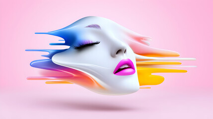 Abstract Colorful Woman's Face with Glitch Effect