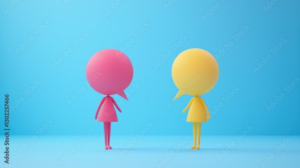 Aufkleber two overlapping conversation bubbles above animated characters having a discussion.