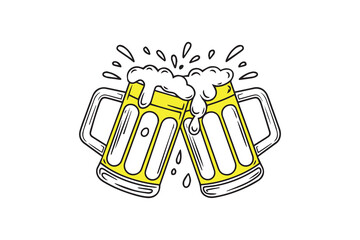 Cheers Beer Mugs Clinking Design VECTOR