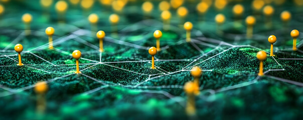 Network map, data points, green terrain