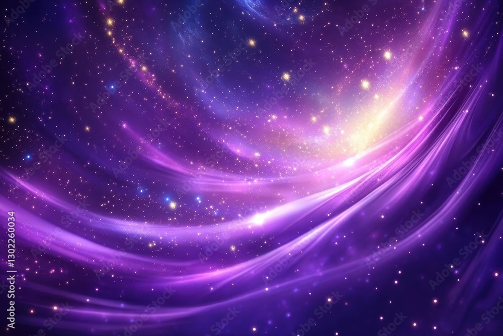 Wall mural shimmering cosmic nebula with swirling violet and teal galaxies, ethereal golden stardust particles 