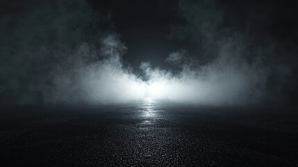 Obraz premium Eerie scene depicts a foggy surface with a bright light