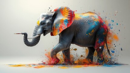 Colorful Pixelated Elephant in Motion