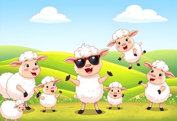 Adorable Cartoon Goat play in a Lush Green Park