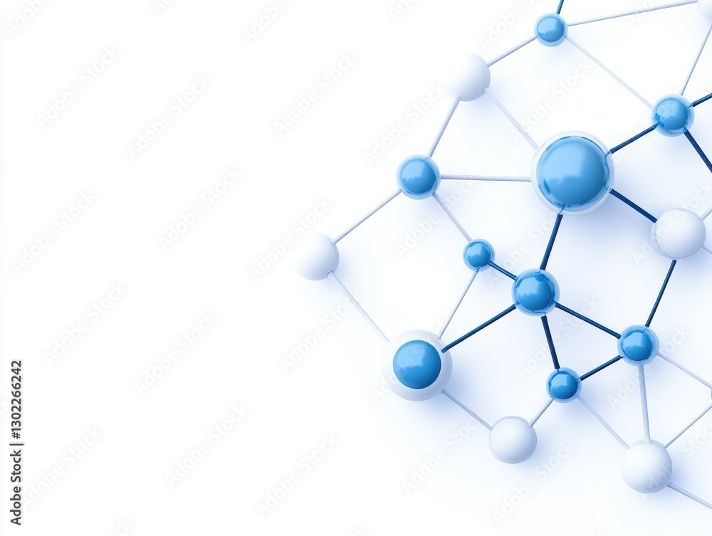 Poster abstract molecular structure with blue and white nodes on a clean background