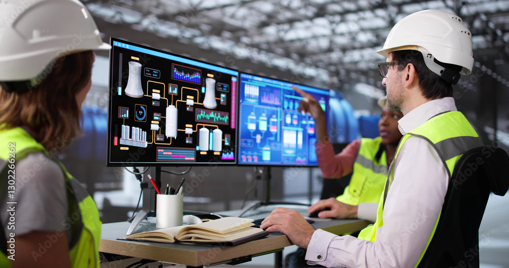 Aufkleber Diverse team of engineers using advanced computer system