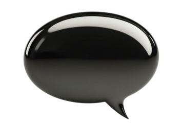 Glossy black speech bubble in oval shape, isolated on transparent cutout background