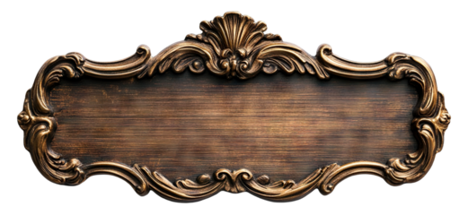 Vintage bronze nameplate with decorative frame, isolated on transparent cutout background