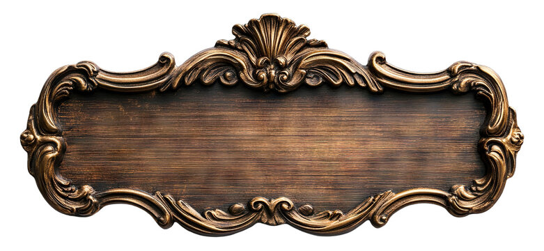 Vintage bronze nameplate with decorative frame, isolated on transparent cutout background