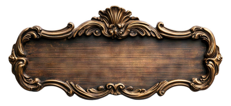 Vintage bronze nameplate with decorative frame, isolated on transparent cutout background