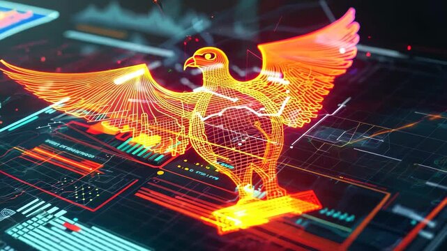 Digital Illustration of a Hawk on Futuristic Data Background