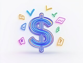Colorful dollar sign illustration with decorative elements on a light background