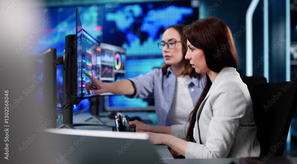 Leinwandbilder Female Analyst Analyzing Business Data Using Computer
