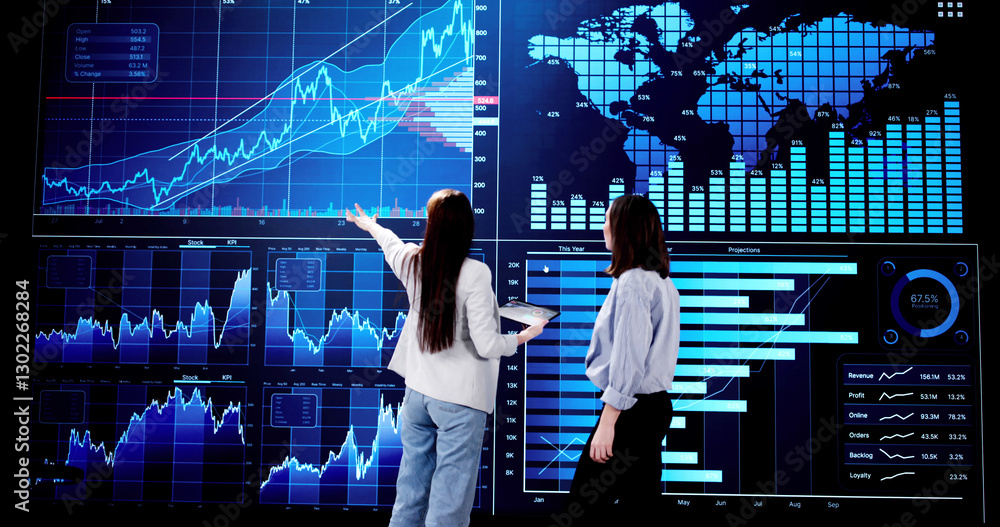 Aufkleber female business analyst using big data dashboard