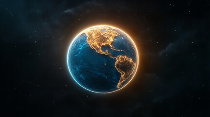 Glowing Digital Earth at Night with Network Connections