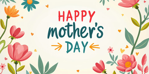 Obraz premium Happy Mothers Day, pink flower calligraphy poster. Vector chamomile blossom decoration for Mother's day or sale shopping special offer banner. Best Mom ever greeting card