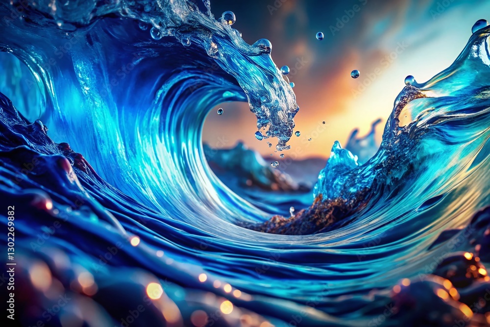 Poster abstract blue fluid wave: 3d gradient flow shape for modern poster design