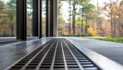Modern Architectural Detail: Sleek Drainage System Near Sliding Glass Doors
