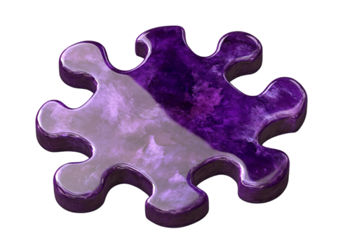 Purple puzzle piece, isolated on a transparent background, PNG