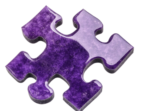 Purple puzzle piece, isolated on a transparent background, PNG