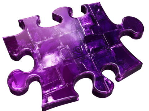 Purple puzzle piece, isolated on a transparent background, PNG