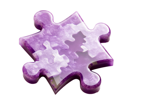 Purple puzzle piece, isolated on a transparent background, PNG
