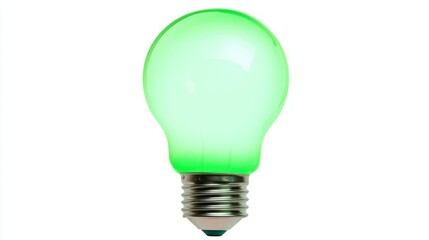 A glowing green bulb symbolizing eco-friendliness and sustainability, set against a white background.