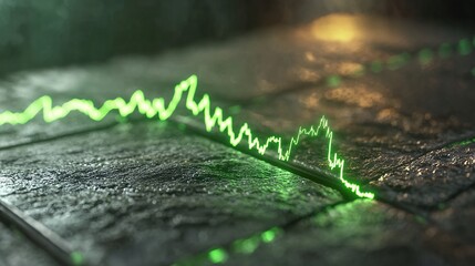 Glowing Green Line Graph on Dark Textured Surface