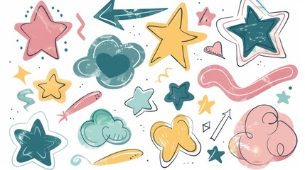 Hand - Drawn Doodle Sketch Style Vector Illustration: Arrow, Star, Heart, Circle, Cloud, Speech Bubble, and Grunge Element Set
