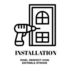 Installation symbol, featuring an editable stroke outline icon isolated on white background flat vector illustration. Pixel perfect