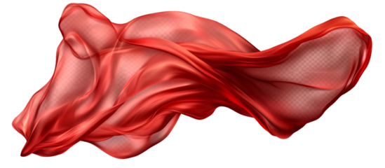 Red silk cloth flying on a transparent background, vector illustration. PNG