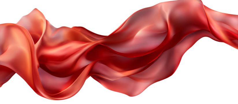 Red silk cloth flying on a transparent background, vector illustration. PNG