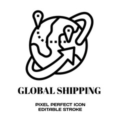 Fototapeta premium Global shipping symbol, featuring an editable stroke outline icon isolated on white background flat vector illustration. Pixel perfect