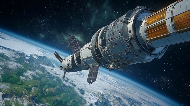 Spacecraft Orbiting Earth: A Stunning 3D Render AI Generated - Powered by Adobe