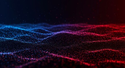 Abstract digital art with blue and red particles forming wavy patterns.