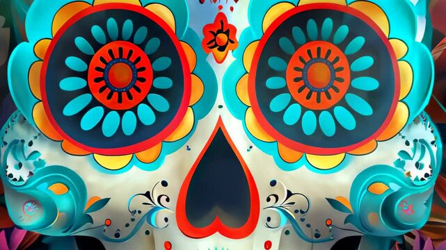 Colorful Sugar Skull Design Surrounded by Vibrant Floral Patterns