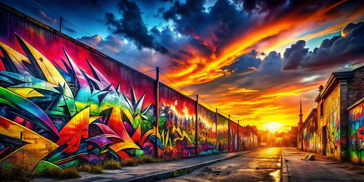 Fototapeta Abstract Graffiti Landscape: Urban Nature Textured Art Design