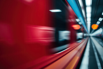 Fototapeta premium Train in motion. Fast, dynamic, travel. Speed, transportation, railway, movement.