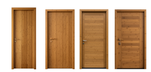 Set of brown wooden doors isolated on white background.