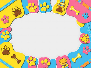 Obraz premium Colorful border for dogs with paw prints and bones pet-friendly environment creative design fun viewpoint