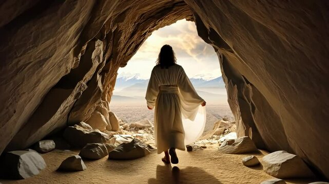 Easter video: Christ's resurrection, spiritual renewal, sacred moment, tomb revelation, divine awakening, faith tradition, holy site , rebirth hope, Christian miracle, bright faith.